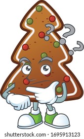 Gingerbread tree mascot design concept having confuse gesture