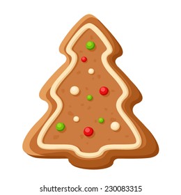 Gingerbread tree. Vector Christmas cookie.