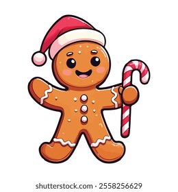 Gingerbread vector. Gingerbread cookie vector. New Year's smiling gingerbread man. An adorable gingerbread man dressed in festive holiday attire vector illustration. Happy new year. Merry christmas.