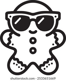 Gingerbread Vector, Gingerbread icon, Gingerbread outline, gingerbread Coloring pages, with sunglasses, wearing sunglasses, Funny design, cookies, silhouette vector, sunglasses. 