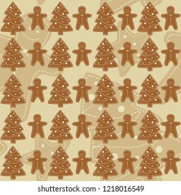 Gingerbread vector seamless pattern. warm tasty ornament 