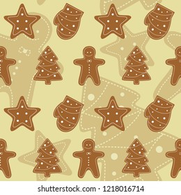 Gingerbread vector seamless pattern. warm tasty ornament 