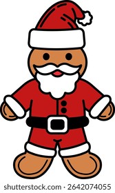 A gingerbread wearing a santa costumes