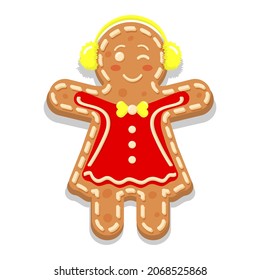 Gingerbread woman. Christmas icon. Sweet homemade glazed biscuit. 