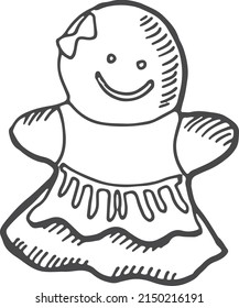 Gingerbread woman line icon. Smiling funny cookie