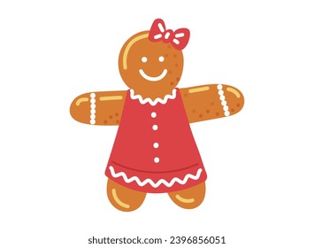 Gingerbread woman traditional winter or holiday homemade dessert.Vector illustration on white background in cartoon style