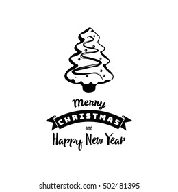 Gingerbread X-Mas Tree. Merry Christmas and a Happy New Year. Greeting Card. Vector Illustration