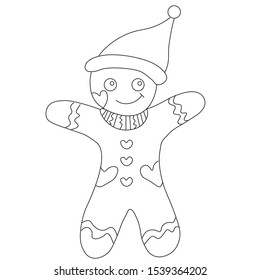 Gingerbrean man coloring vector . Hand drawing coloring book for children and adults. Beautiful drawings with patterns and small details.