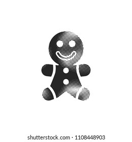 Gingerman icon in halftone style. Black and white monochrome vector illustration.
