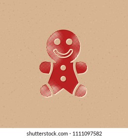 Gingerman icon in halftone style. Grunge background vector illustration.