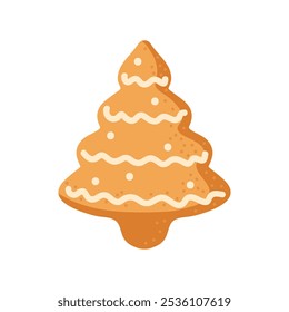 Gingery tree-shaped cookie decorated with icing, perfect for holiday celebrations and baking fun