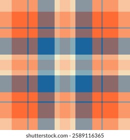 Gingham background textile pattern, paisley plaid vector tartan. Tie seamless fabric check texture in pastel and orange colors palette.