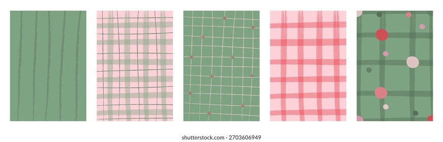 Gingham check background ornament set in vintage doodle style for party invites, greeting cards and posters. Pastel-colored vector illustration suitable for holiday prints and decorations on transpare