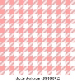 Gingham check buffalo plaid pink and white seamless pattern. Pastel vichy tartan background. Vector flat backdrop. Design for blanket, shirt, wrapping, Easter holiday fashion fabric