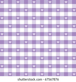 Gingham Check and Hearts seamless pattern, pastel lavender and white for baby albums, scrapbooks, arts, crafts, fabrics. EPS includes pattern swatch that will seamlessly fill any shape.