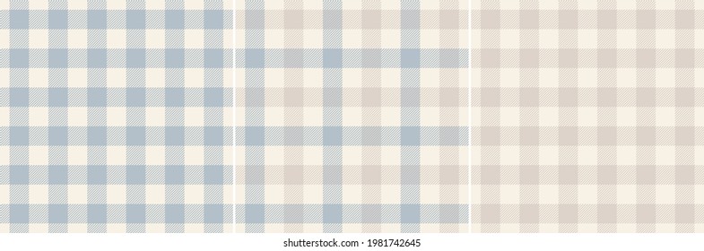 Patrón de chequeo de Gingham en color púrpura pastel y beige. Sombra de luz sin foco primavera verano vichy fondo de rayas para tela de aceites, mantel, vestido, camisa, servilleta, toalla, otras modernas estampadas textiles de moda.