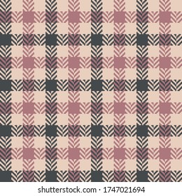 Gingham check pattern. Seamless herringbone vichy check plaid in grey and pink for dress, bag, jacket, coat, and other modern textile print. Geometric design.