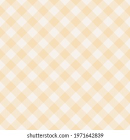 Gingham check pattern seamless in pale yellow and off white. Simple vichy vector background for spring summer tablecloth, oilcloth, dress, picnic blanket, other modern fashion fabric design.