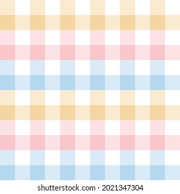 Gingham check pattern for spring summer in colorful pastel blue, pink, yellow, white. Seamless light vichy graphic vector for dress, skirt, napkin, handkerchief, scarf, other paper or textile