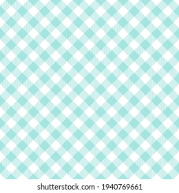 Gingham check pattern in turquoise blue green and white. Pastel light vichy graphic for spring summer tablecloth, picnic blanket, oilcloth, gift paper, other Easter holiday fashion textile design.