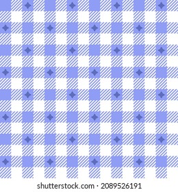 Mancha de verificación de Gingham con estampado transparente de estrella azul. Fondo tartán de vichy pastel. Fondo plano vectorial. Diseño de manta, camisa, envoltura, tela de moda de Semana Santa