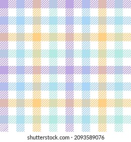 Gingham check plaid colorful seamless pattern. Pastel vichy tartan background. Vector flat backdrop. Design for blanket, shirt, wrapping, Easter holiday fashion fabric