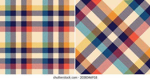 Gingham check plaid pattern for autumn, summer, spring. Seamless colorful herringbone textured vichy tartan vector graphic for scarf, dress, flannel shirt, skirt, other modern fashion fabric design.