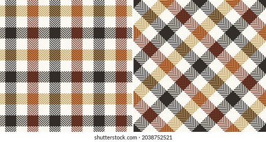 El patrón de plaid de Gingham para el otoño en marrón, oro, beige. Hueso de arenque sin mangas texturado pequeño tártaro de fondo gráfico para camisa, falda, bolsa, bufanda, otro diseño moderno de tela de moda.