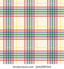 Gingham check plaid pattern for autumn, summer, spring. Seamless colorful herringbone textured Vichy tartan vector graphic for scarf, dress, flannel shirt, skirt, other modern fashion fabric design.