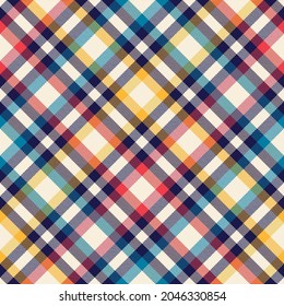 Gingham revisa el patrón de plaid en azul colorido, rojo, amarillo, beige. Vector de verificación de gingham sin foco para camiseta de franela, vestido, funda de edredón, otra impresión textil de moda de invierno de verano de primavera.