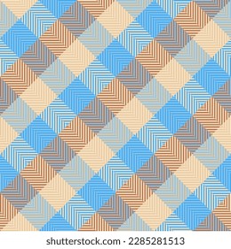 Gingham check plaid pattern in colorful blue,  beige. Seamless vichy gingham check vector for  fabric, wrapping, wallpaper. Decorative print.