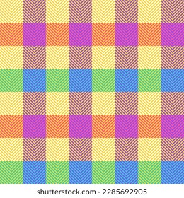 Gingham revisa el patrón de plaid en azul colorido, rojo, amarillo, verde. Vector de verificación de gingham sin foco para tela, envoltura, papel pintado. Impresión decorativa.
