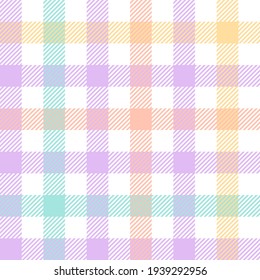 Gingham Check Plaid Pattern Seamless Colorful Pastel Print. Multicolored Light Tartan Vector Graphic For Picnic Blanket, Gift Paper, Tablecloth, Other Trendy Spring Summer Fashion Fabric Print.