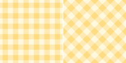 Gingham Check Plaid Pattern In Soft Yellow For Tablecloth, Gift Paper, Napkin, Blanket, Scarf. Seamless Light Monochrome Small Vichy Tartan Check Vector For Modern Spring Summer Fashion Textile Print.