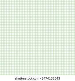 Gingham check plaid pattern in soft green for tablecloth, gift paper, napkin, blanket, scarf. Seamless light monochrome small vichy tartan check vector for modern spring summer fashion textile print