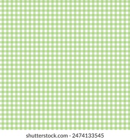 Gingham check plaid pattern in soft green for tablecloth, gift paper, napkin, blanket, scarf. Seamless light monochrome small vichy tartan check vector for modern spring summer fashion textile print