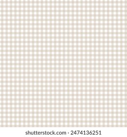 Gingham check plaid pattern in soft colour for tablecloth, gift paper, napkin, blanket, scarf. Seamless light monochrome small vichy tartan check vector for modern spring summer fashion textile print