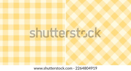 Gingham check plaid pattern in soft yellow for tablecloth, gift paper, napkin, blanket, scarf. Seamless light monochrome small vichy tartan check vector for modern spring summer fashion textile print.