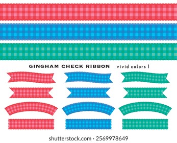 Gingham check ribbon material suitable for headings and other uses