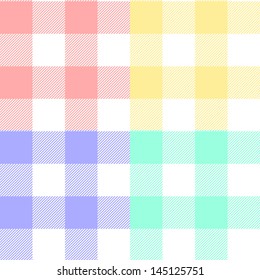 Gingham checkered fabric  in pastel colors seamless pattern set, vector