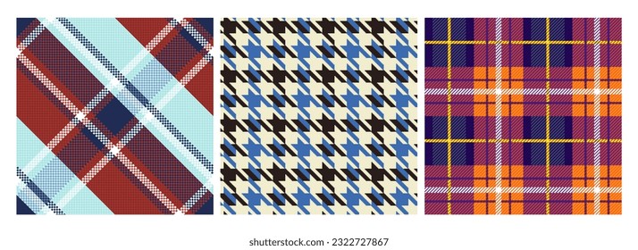 Gingham checkered seamless pattern. Abstract colorful tartan print for fashion textile and fabric, fashion design, flannel shir and skirt. Cartoon flat vector collection isolated on white background