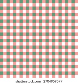 Gingham Christmas Seamless Pattern in Dusty Mint Green and Coral Pink. Modern Farmhouse Checkered Fabric Background.