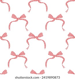 Gingham Coquette Bow Tie Vintage Valentine's Day Love Seamless Background Pattern
