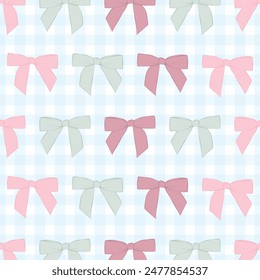 Gingham Coquette Ribbon Bow Tie Summer Spring Picnic Cottagecore Seamless Repeat Background