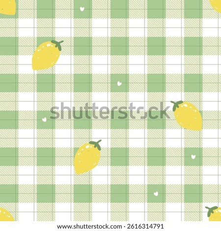 Gingham Cute Lemon or Vichy Plaid Pattern. Textile print for tabletop, picnic blanket, basket napkin, shirt or handkerchief. Vector Checkered Geometric flat illustration.