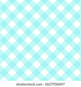 Gingham diagonal seamless pattern in blue pastel color. Vichy plaid design for Easter holiday textile decorative. Vector checkered pattern for fabric - picnic blanket, tablecloth, dress, napkin.