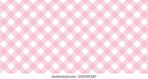 Gingham diagonal nahtloses Muster in rosafarbener Pastellfarbe. Vichy Plaid Design für Ostern Urlaub Textilien dekorativ. Vektorschachbrettmuster für Stoff - Picknickdecke, Tischdecke, Kleid, Serviette.