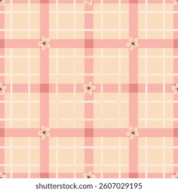 Gingham, flowers seamless pattern. Tartan check, tablecloths, napkins, clothes, packaging, Easter
