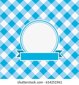 Gingham invitation card template with frame and ribbon. Vector illustration.