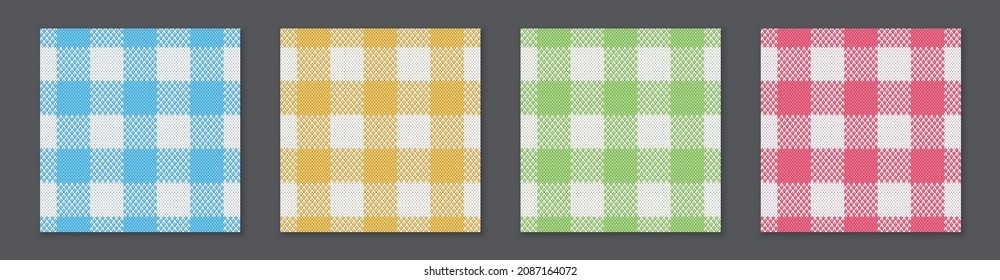 Tejidos de punto de Gingham sin fisuras para picnic o manteles. Establecer diferentes colores para la verificación de la curva de la ilustración vectorial